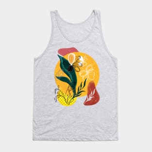 Abstraction. Yellow circle, green leaf. Tank Top